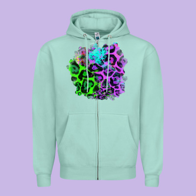 Colorful Leopard Patch Zipper Hoodie Designed By Ranaportraitstore