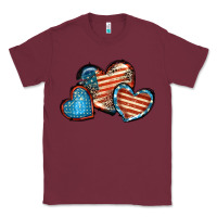 Burgundy American flag hearts 4th of july Classic Tee - FaDigitalArtStudio