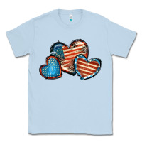 Dusty Blue American flag hearts 4th of july Classic Tee - FaDigitalArtStudio