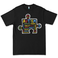 Black Autism Puzzle Piece Words Autistic Premium Tee - CowhideDigitalArt