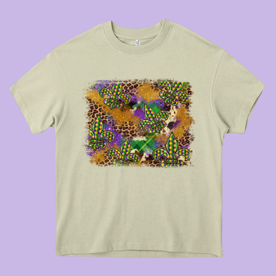 Mardi Gras Plaid Purple Glitter Cowhide  Leopard Heavy Core Tee Designed By Fadigitalartstudio