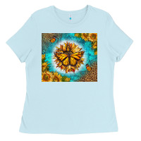 Baby Blue Monarch Butterfly Sunflower Ladies Tee - LillyAllenDesigns