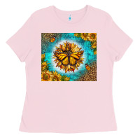 Bubblegum Pink Monarch Butterfly Sunflower Ladies Tee - LillyAllenDesigns