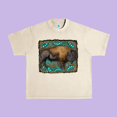 Bison With Gemstone Background Urban Heavy Tee Designed By Ranaportraitstore