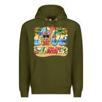 Army Green love summer gnomes  Background Premium Hoodie - BarkalooDesign