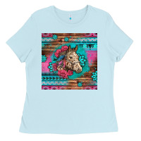 Baby Blue floral horse Ladies Tee - LillyAllenDesigns