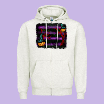 Halloween Witch Hat Backround Zipper Hoodie Designed By Ranaportraitstore
