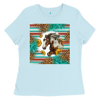 Baby Blue western mustang horse Ladies Tee - LillyAllenDesigns