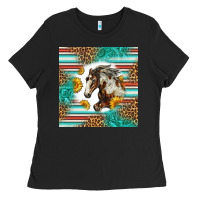 Black western mustang horse Ladies Tee - LillyAllenDesigns