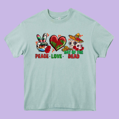 Peace Love Day Of The Dead Heavy Core Tee Designed By Bundleandbundleshop