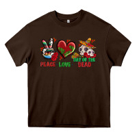 Chocolate Brown Peace Love Day Of The Dead Heavy Core Tee - BundleAndBundleShop