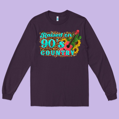 Raised 90's Country Guitar Cactus Sunflower's Long Sleeve Tee Designed By Artiststas
