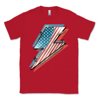 Red American flag lightning bolt 4th of july Classic Tee - FaDigitalArtStudio