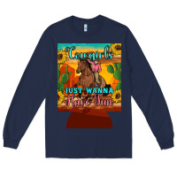 Navy cowgirls just wanna have fun 12 oz can cooler (regular) Long Sleeve Tee - Artiststas