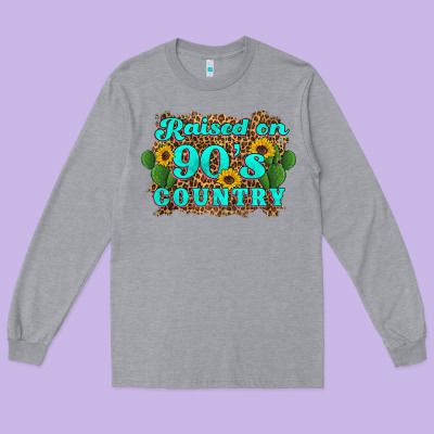 Raised 90's Country Cactus Sunflower's Long Sleeve Tee Designed By Artiststas