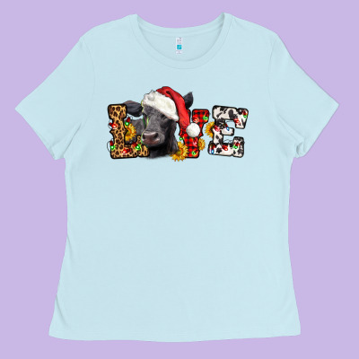 Love Christmas Black Angus Ladies Tee Designed By Lillyallendesigns