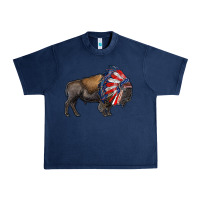 Navy american bison with indian headdress Urban Heavy Tee - RanaPortraitStore