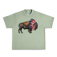 Oil Green american bison with indian headdress Urban Heavy Tee - RanaPortraitStore