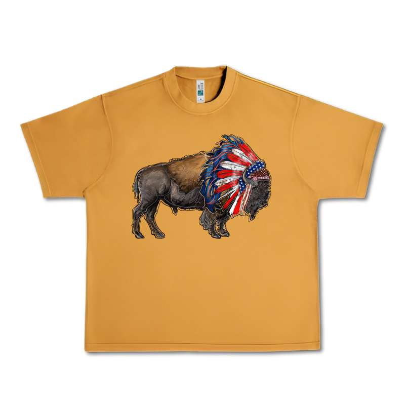 American Bison With Indian Headdress Urban Heavy Tee by RanaPortraitStore | Teevron