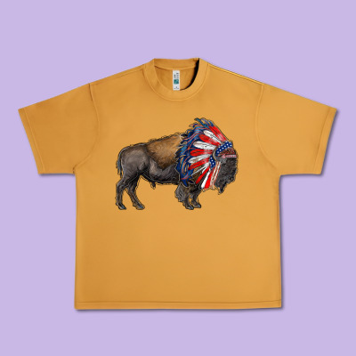 American Bison With Indian Headdress Urban Heavy Tee Designed By Ranaportraitstore