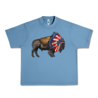 Pebble Blue american bison with indian headdress Urban Heavy Tee - RanaPortraitStore