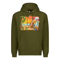 Army Green sunset beach background Premium Hoodie - BarkalooDesign