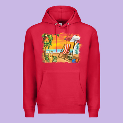 Sunset Beach Background Premium Hoodie Designed By Barkaloodesign