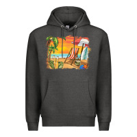 Charcoal Heather sunset beach background Premium Hoodie - BarkalooDesign