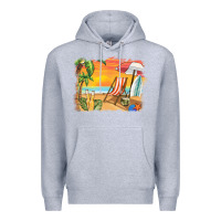 Heather Grey sunset beach background Premium Hoodie - BarkalooDesign