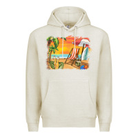 Oatmeal Heather sunset beach background Premium Hoodie - BarkalooDesign