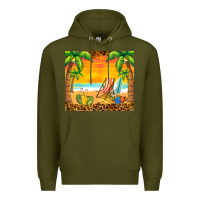 Army Green sunset beach Premium Hoodie - BarkalooDesign