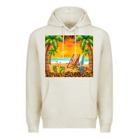 Oatmeal Heather sunset beach Premium Hoodie - BarkalooDesign
