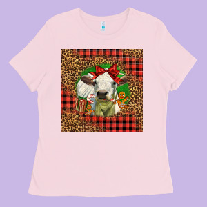 Cute Baby Calf Christmas Ladies Tee Designed By Lillyallendesigns
