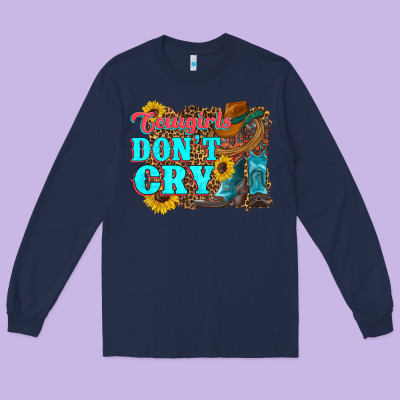 Cowgirls Don't Crty Boots Hat Sunflowers Long Sleeve Tee Designed By Artiststas
