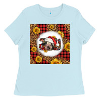 Baby Blue joy christmas cow Ladies Tee - LillyAllenDesigns