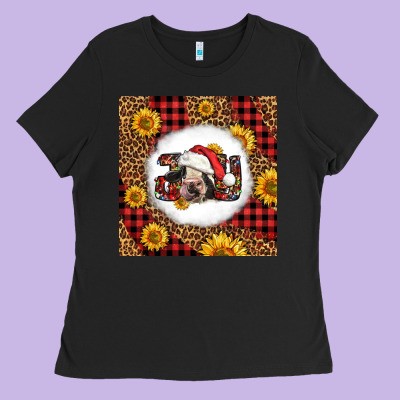 Joy Christmas Cow Ladies Tee Designed By Lillyallendesigns