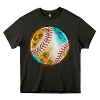 Asphalt baseball with sunflower round earrings Heavy Core Tee - BundleAndBundleShop