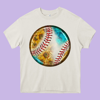 Baseball With Sunflower Round Earrings Heavy Core Tee Designed By Bundleandbundleshop