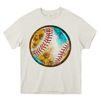 Cream baseball with sunflower round earrings Heavy Core Tee - BundleAndBundleShop
