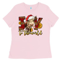Bubblegum Pink joy to the world christmas cow Ladies Tee - LillyAllenDesigns