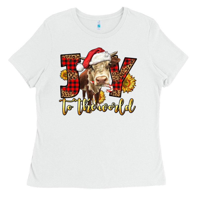 Joy To The World Christmas Cow Ladies Tee by LillyAllenDesigns | Teevron
