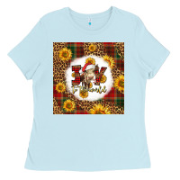 Baby Blue joy to the world christmas cow Ladies Tee - LillyAllenDesigns