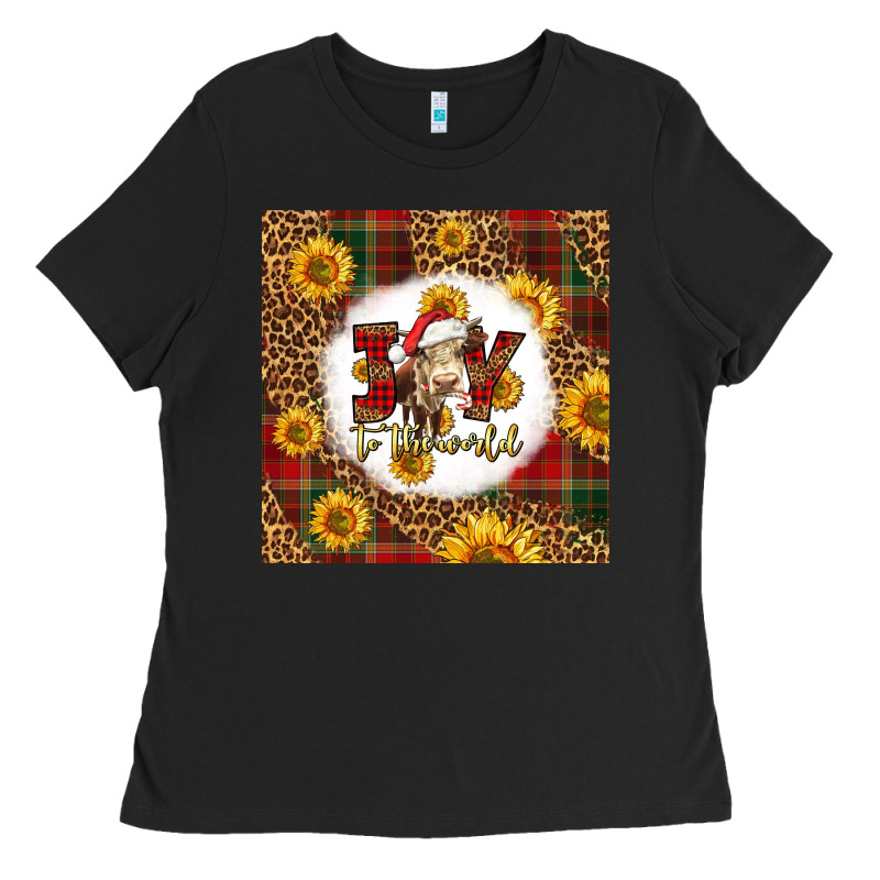 Joy To The World Christmas Cow Ladies Tee by LillyAllenDesigns | Teevron