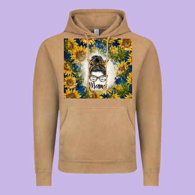 Sunflowers Messy Bun Mama Vintage Hoodie Designed By Barkaloodesign