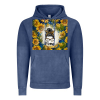 Vintage Denim sunflowers messy bun mama Vintage Hoodie - BarkalooDesign