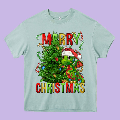 Merry Christmas Dragon Heavy Core Tee Designed By Fadigitalartstudio
