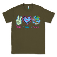 Army Green Peace Love Teach Classic Tee - Jasminsmagicworld