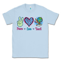 Dusty Blue Peace Love Teach Classic Tee - Jasminsmagicworld