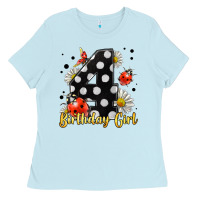 Baby Blue ladybug birthday girl age 4 Ladies Tee - LillyAllenDesigns