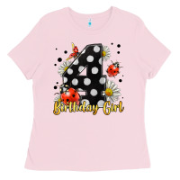 Bubblegum Pink ladybug birthday girl age 4 Ladies Tee - LillyAllenDesigns